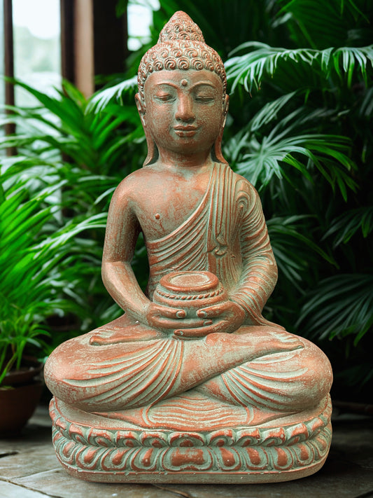 Meditating Buddha Statue with Offering Bowl 13"