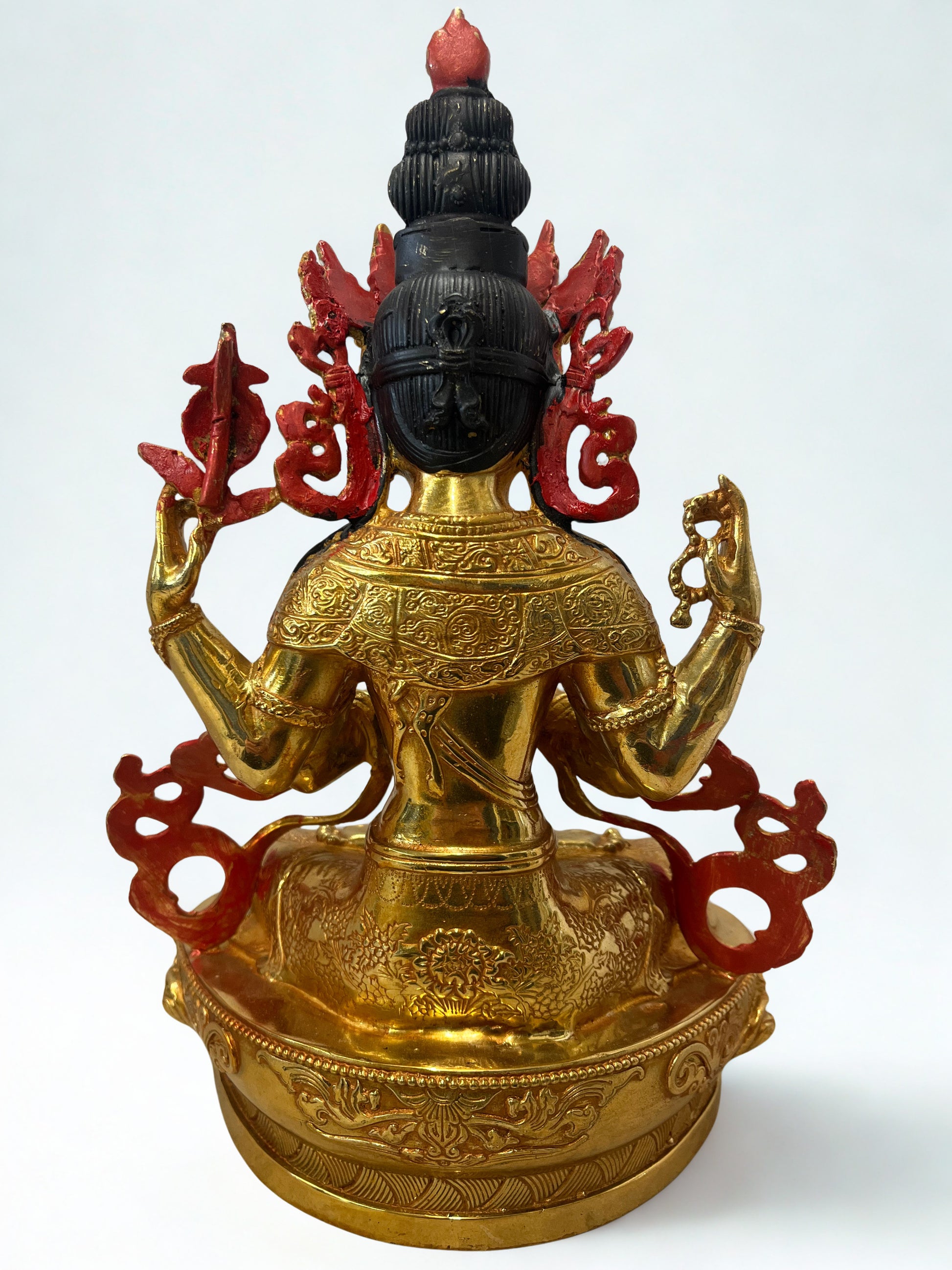 Brass Chenrezig Compassion Bodhisattva Statue 12” - Routes Gallery