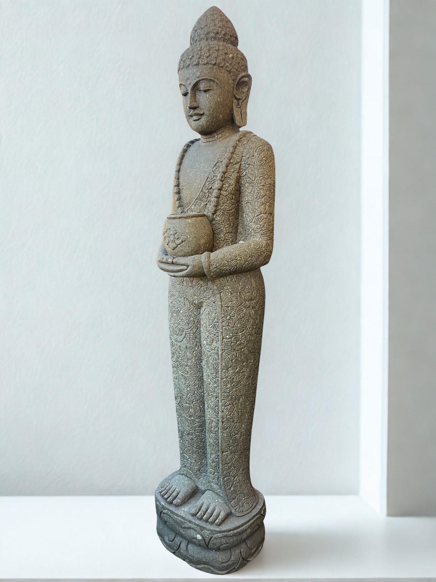 Standing Buddha Sculpture with Alms Bowl 81" - Routes Gallery