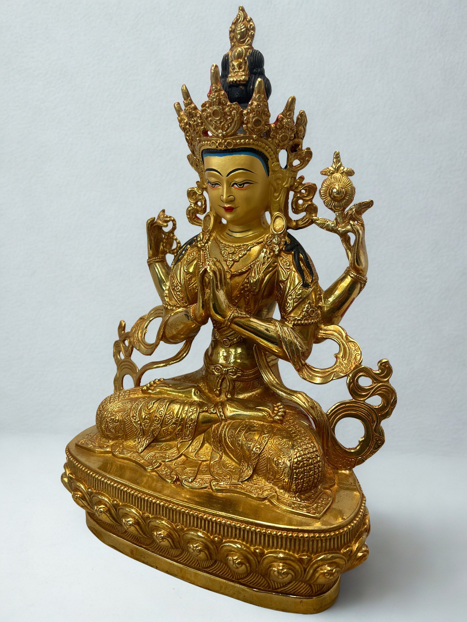Brass Chenrezig Compassion Bodhisattva Statue 12” - Routes Gallery