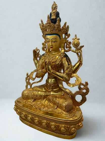 Brass Chenrezig Compassion Bodhisattva Statue 12” - Routes Gallery