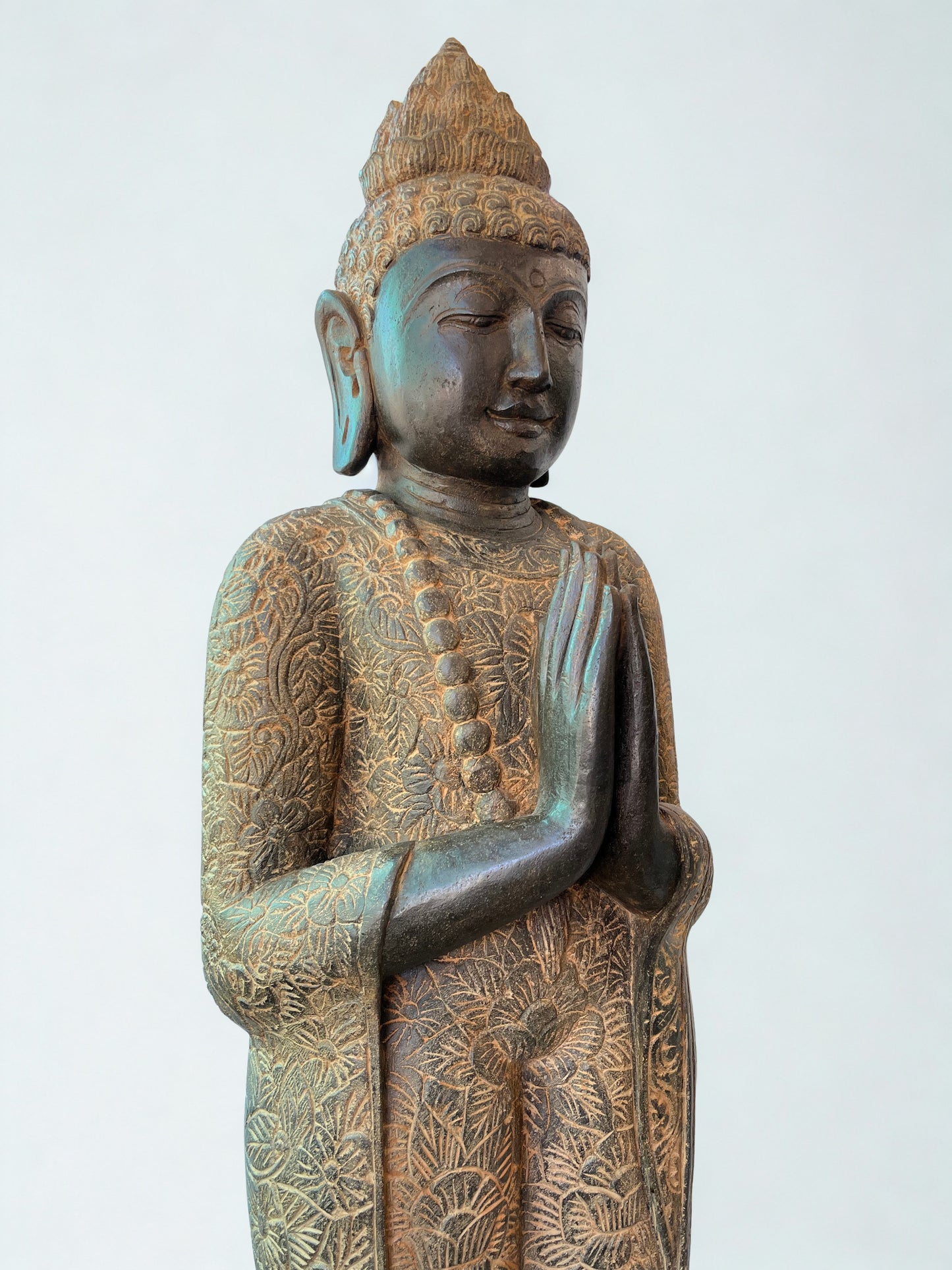Handcarved Standing Namaste Buddha Statue 58"