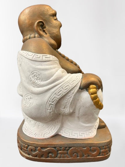 Stone Laughing Happy Buddha Garden Statue 21"
