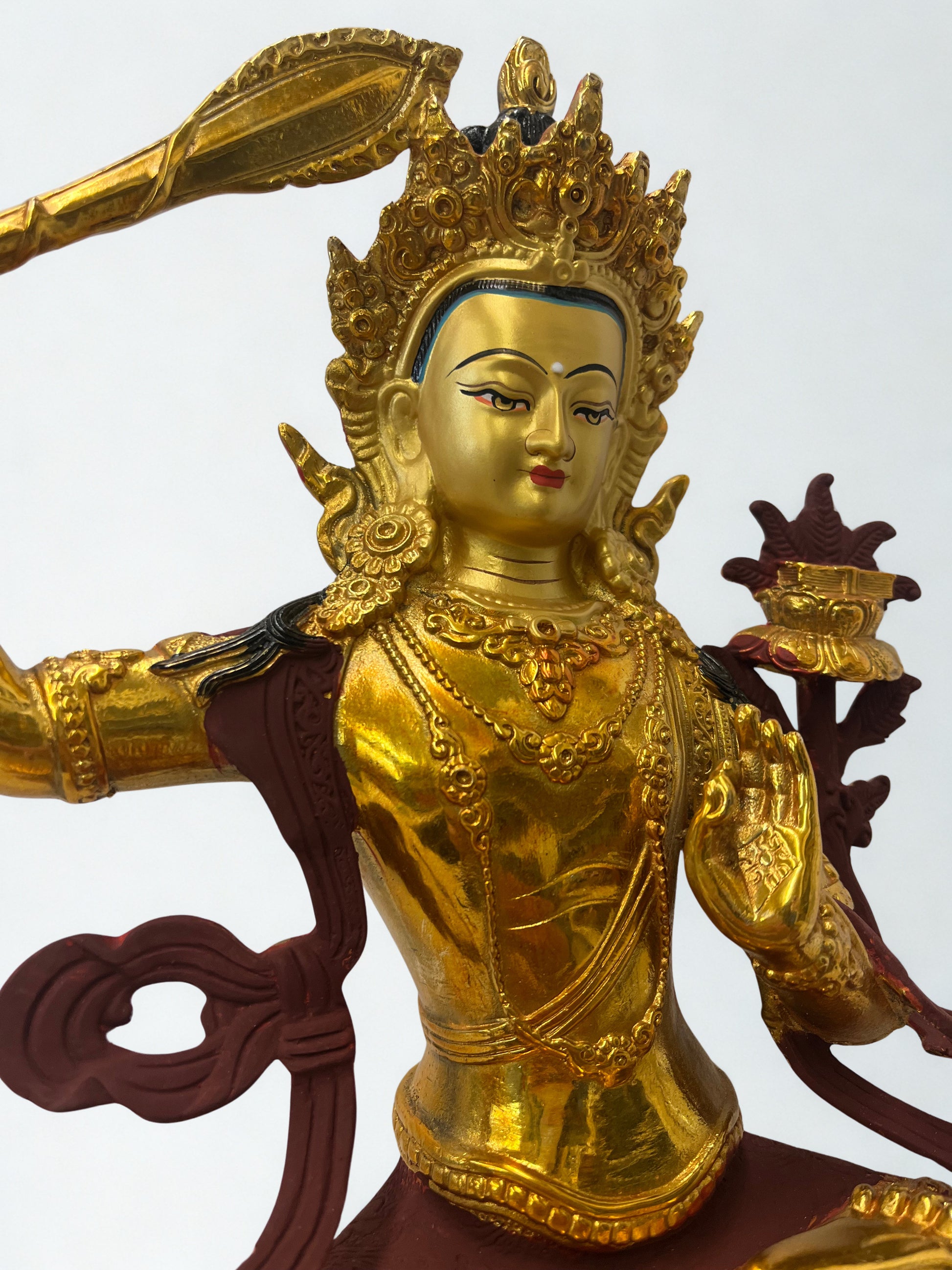 Brass Manjushri Wisdom Bodhisattva Statue 12" - Routes Gallery