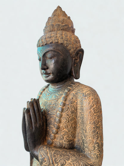 Handcarved Standing Namaste Buddha Statue 58"