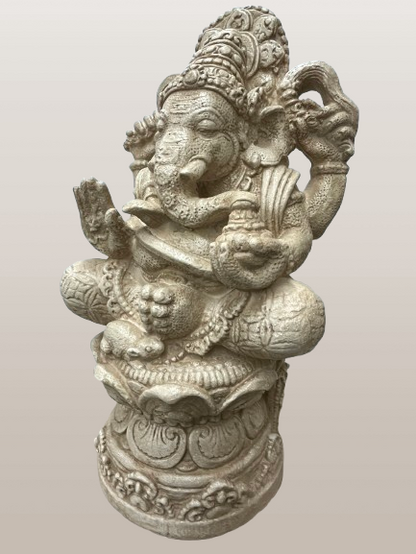 Stone Seated Ganesh Statue 21"