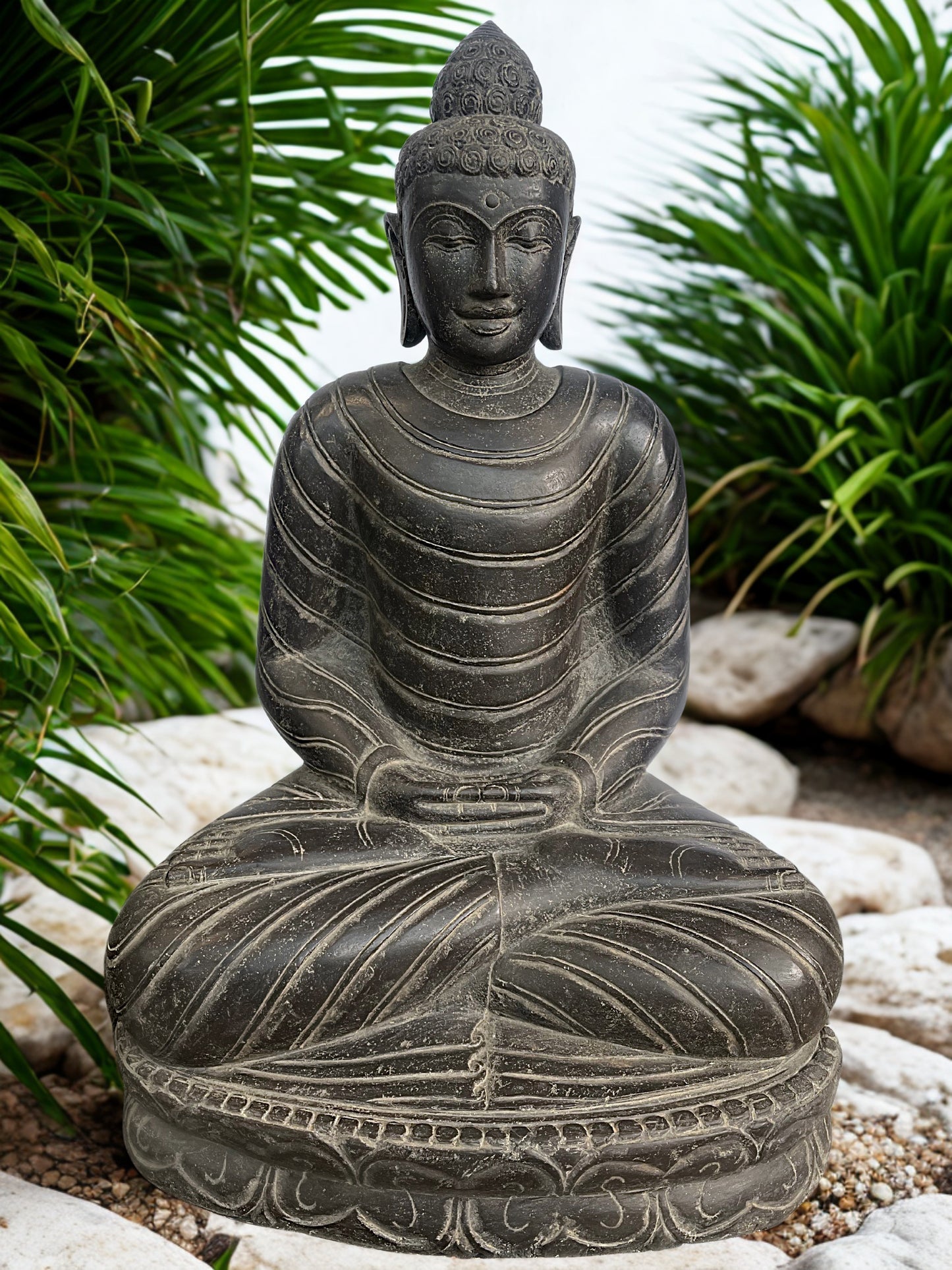 Stone Dhyana Meditation Buddha Statue 37" - Routes Gallery