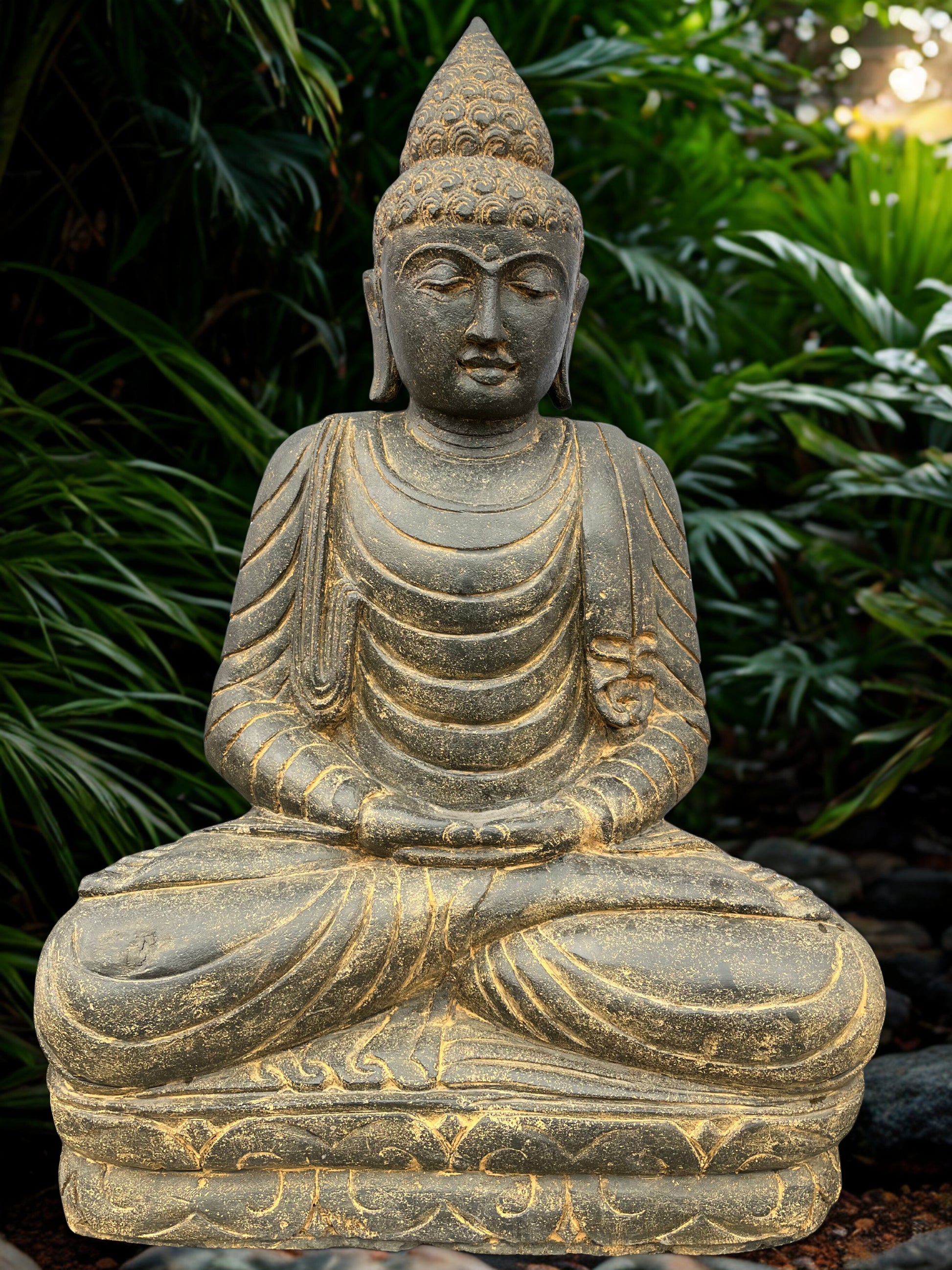 Stone Dyhana Meditation Buddha Sculpture 39" - Routes Gallery