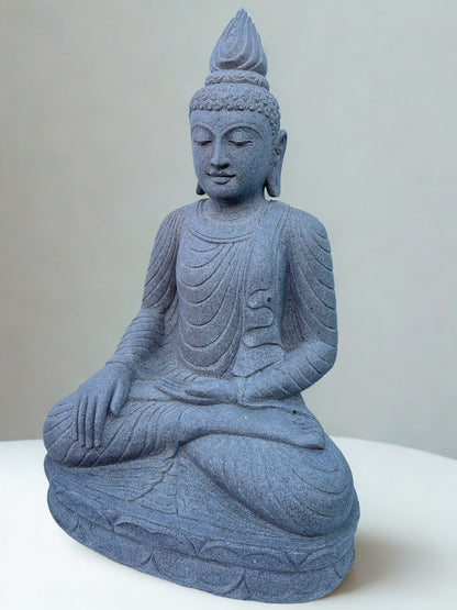 Handcarved Stone Earth Witness Buddha 39"