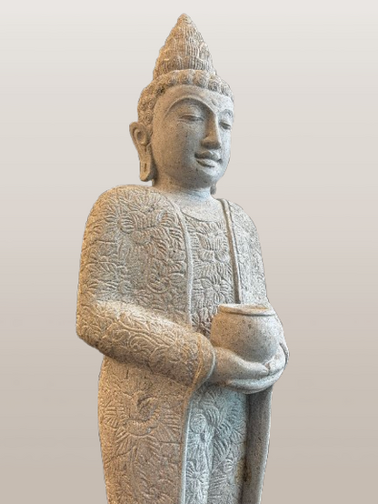 Standing Buddha Sculpture with Alms Bowl 39" - Routes Gallery