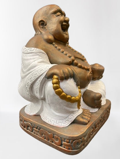 Stone Laughing Happy Buddha Garden Statue 21"