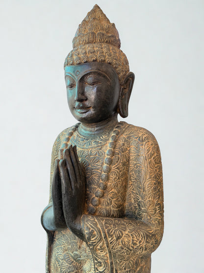 Handcarved Standing Namaste Buddha Statue 58"