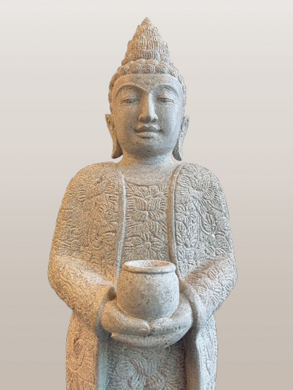 Standing Buddha Sculpture with Alms Bowl 39" - Routes Gallery