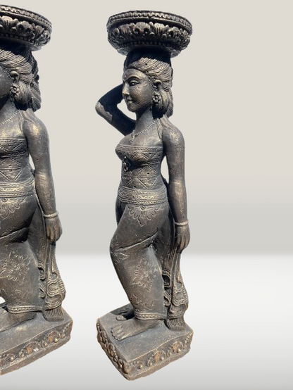 Balinese Temple Goddess Statue Pair 37"