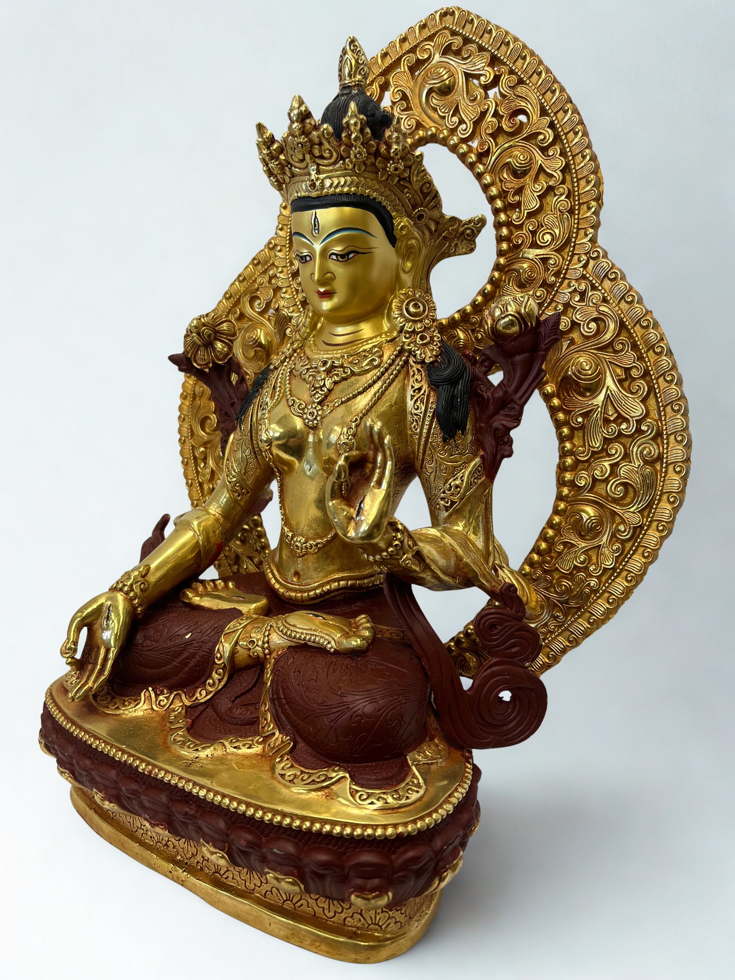 Brass White Tara Compassion Goddess Statue 12" - Routes Gallery