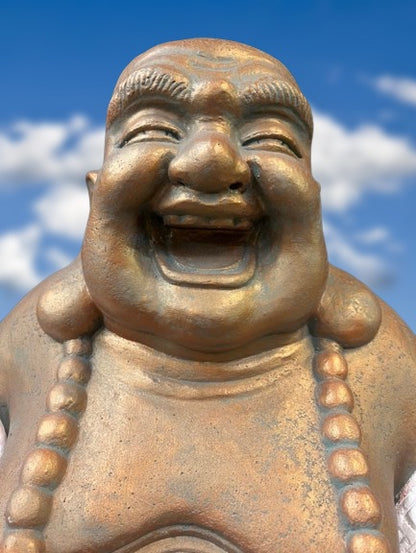 Stone Laughing Happy Buddha Garden Statue 21"