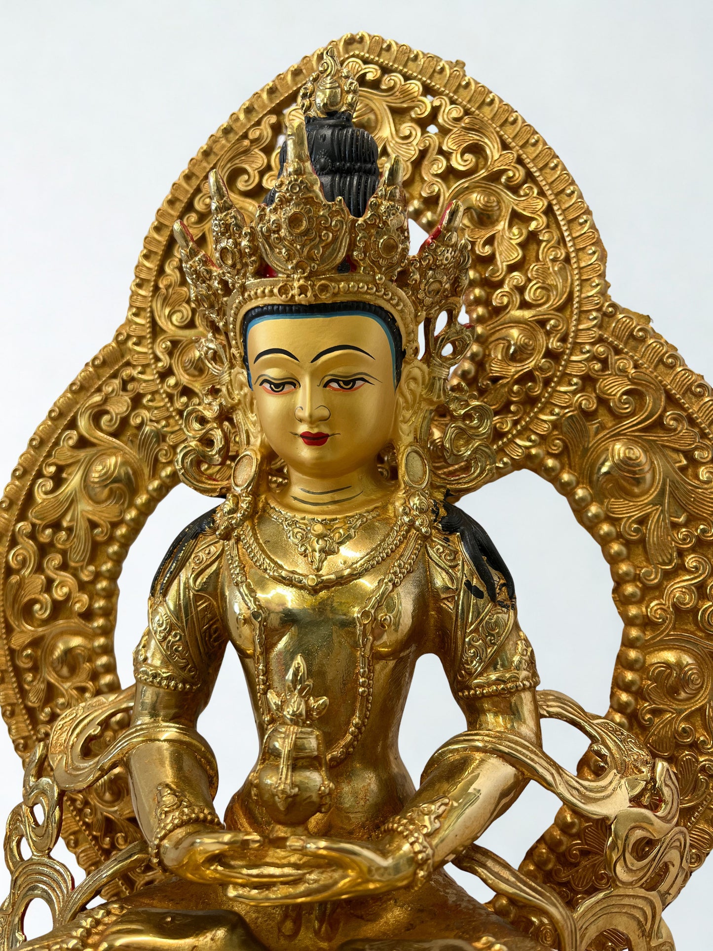 Brass Amitayus Longevity Buddha Statue 12" - Routes Gallery