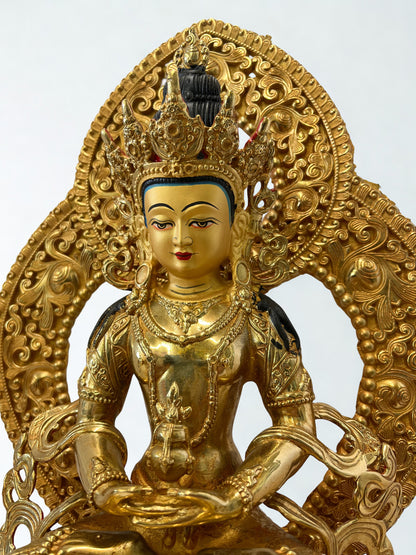 Brass Amitayus Longevity Buddha Statue 12" - Routes Gallery