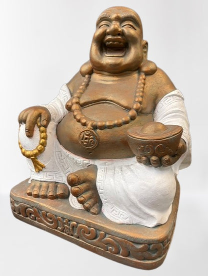 Stone Laughing Happy Buddha Garden Statue 21"