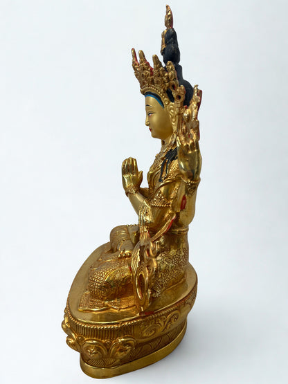 Brass Chenrezig Compassion Bodhisattva Statue 12” - Routes Gallery