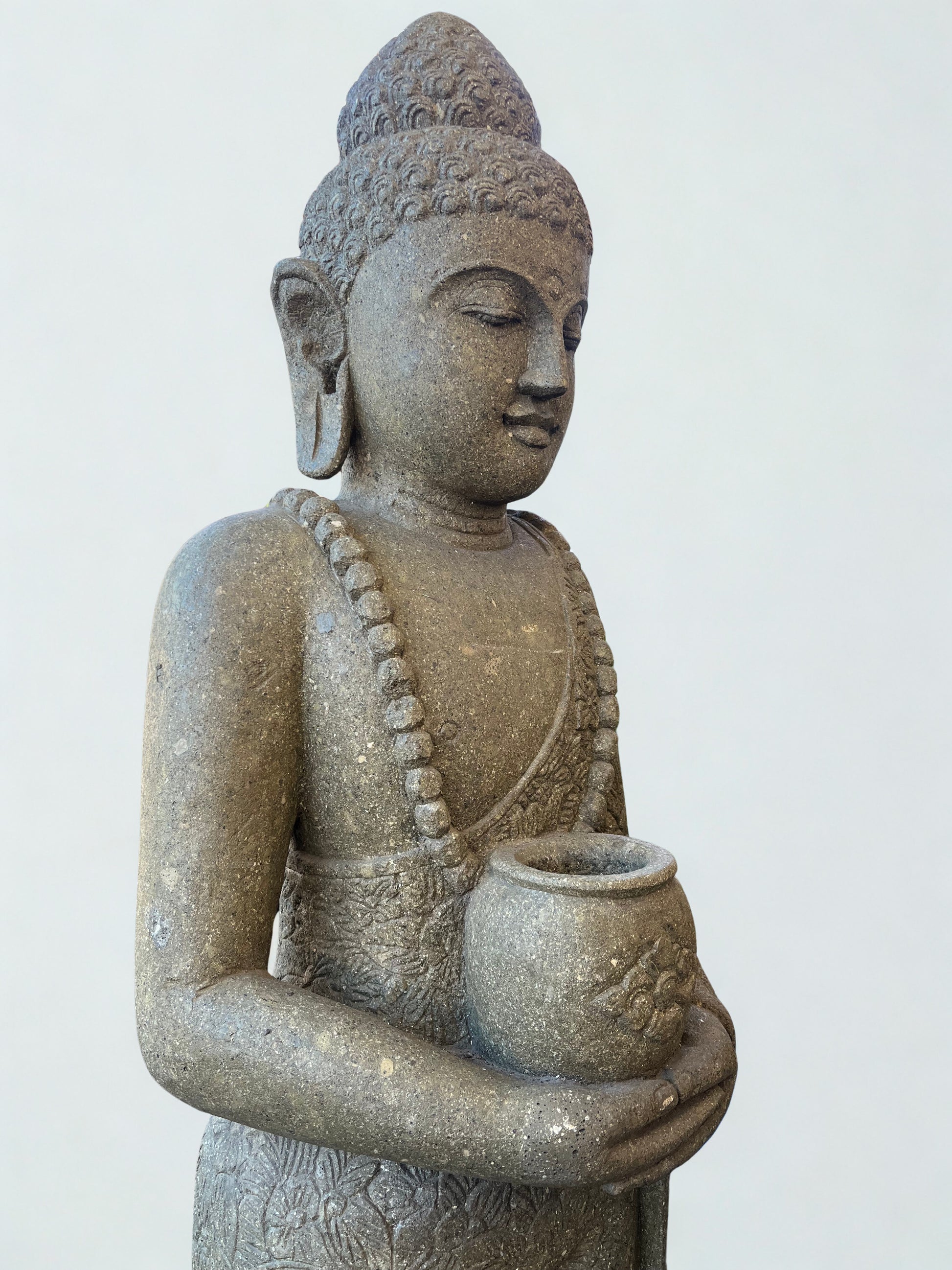 Standing Buddha Sculpture with Alms Bowl 81" - Routes Gallery