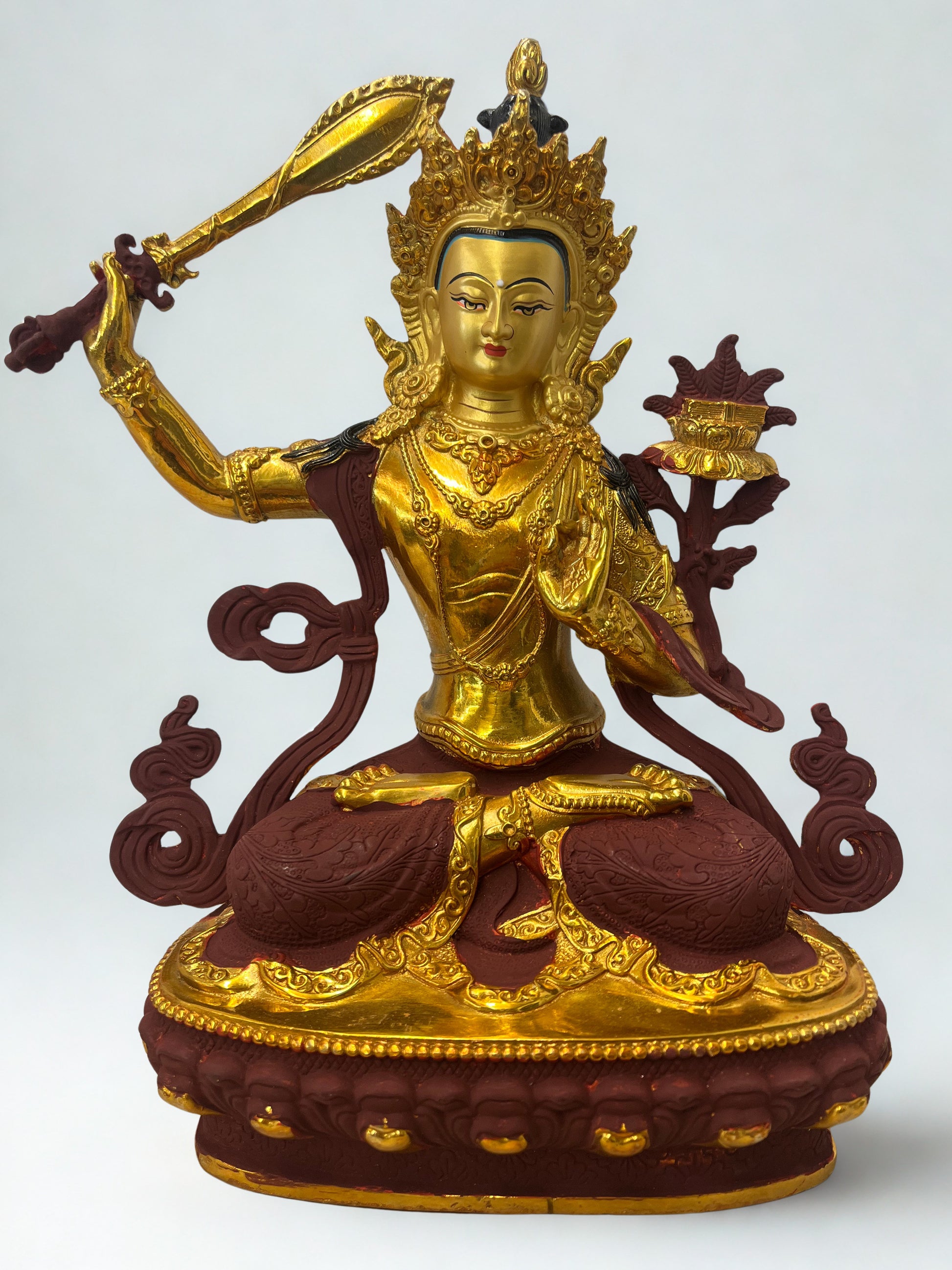Brass Manjushri Wisdom Bodhisattva Statue 12" - Routes Gallery