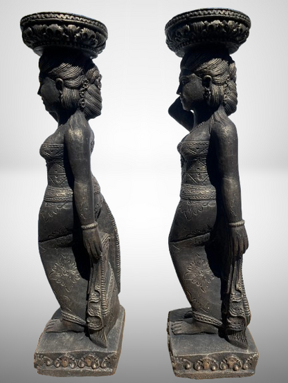 Balinese Temple Goddess Statue Pair 37"