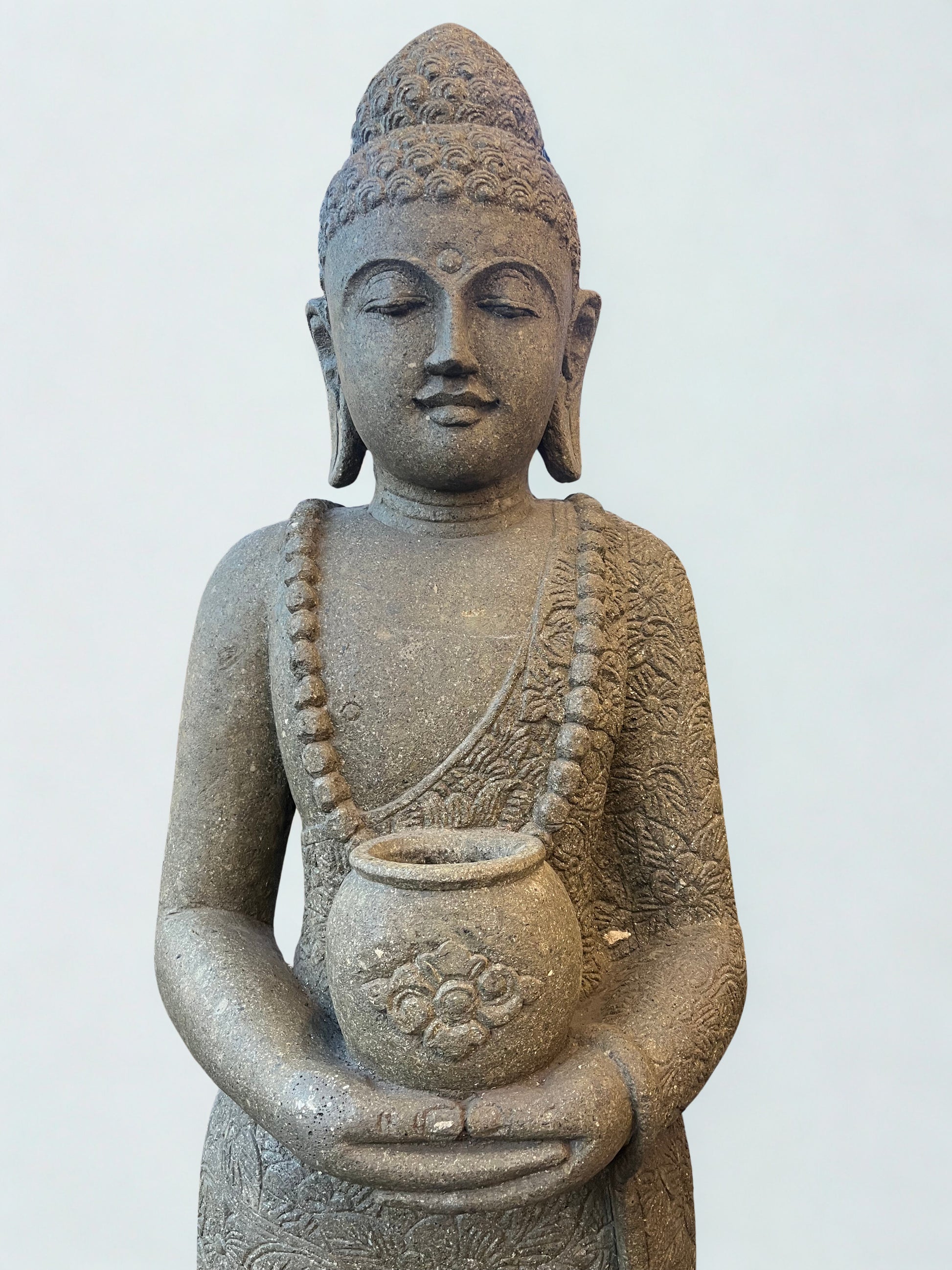 Standing Buddha Sculpture with Alms Bowl 81" - Routes Gallery