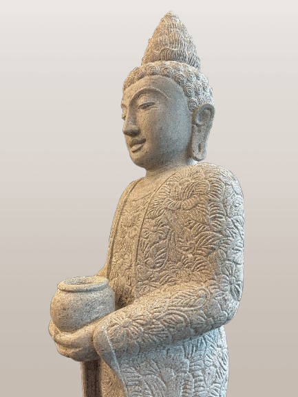 Standing Buddha Sculpture with Alms Bowl 39" - Routes Gallery