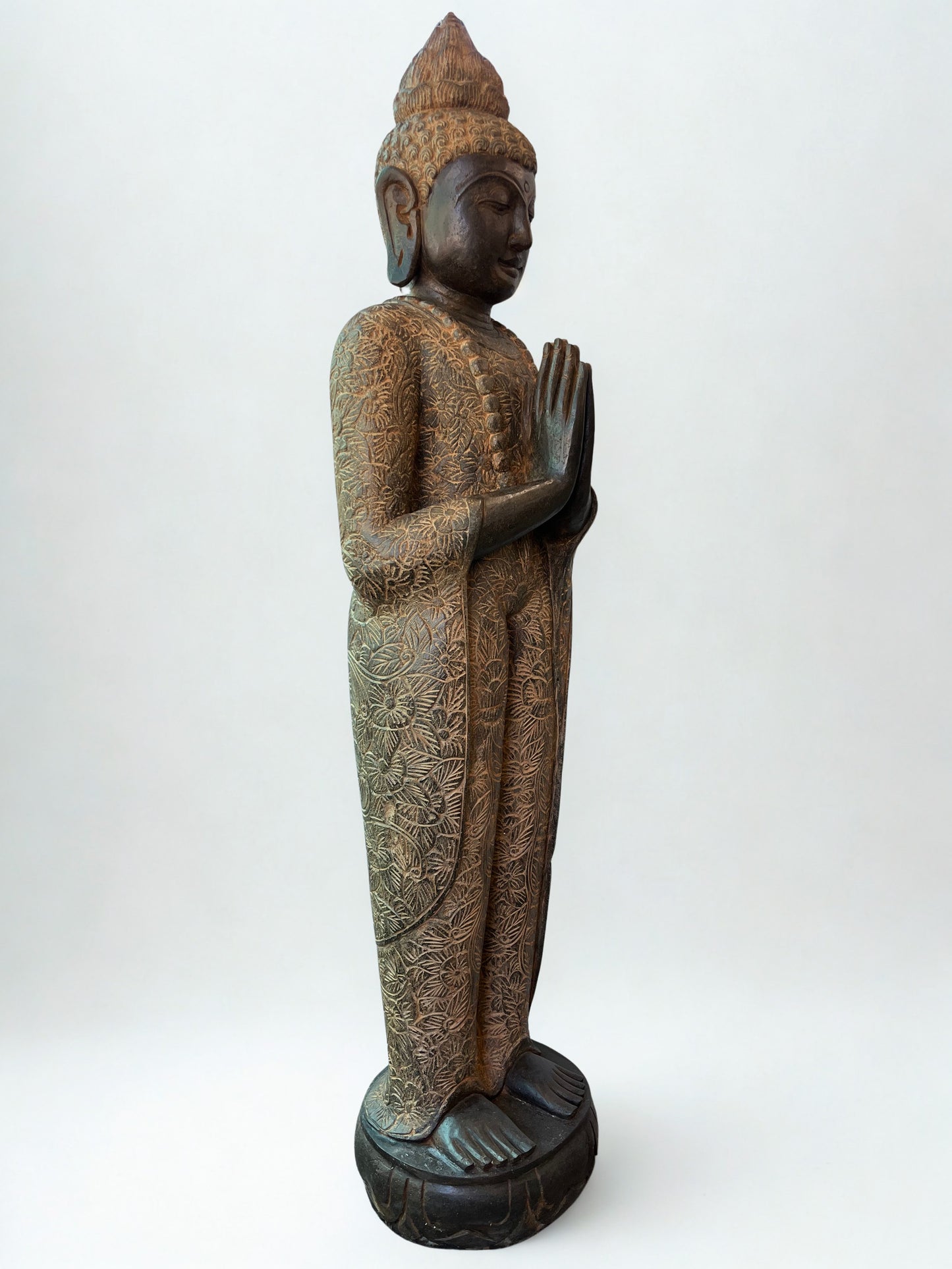 Handcarved Standing Namaste Buddha Statue 58"