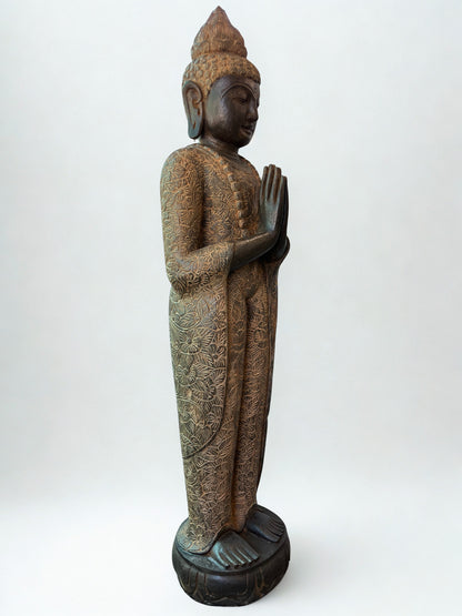 Handcarved Standing Namaste Buddha Statue 58"