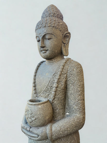 Standing Buddha Sculpture with Alms Bowl 81" - Routes Gallery