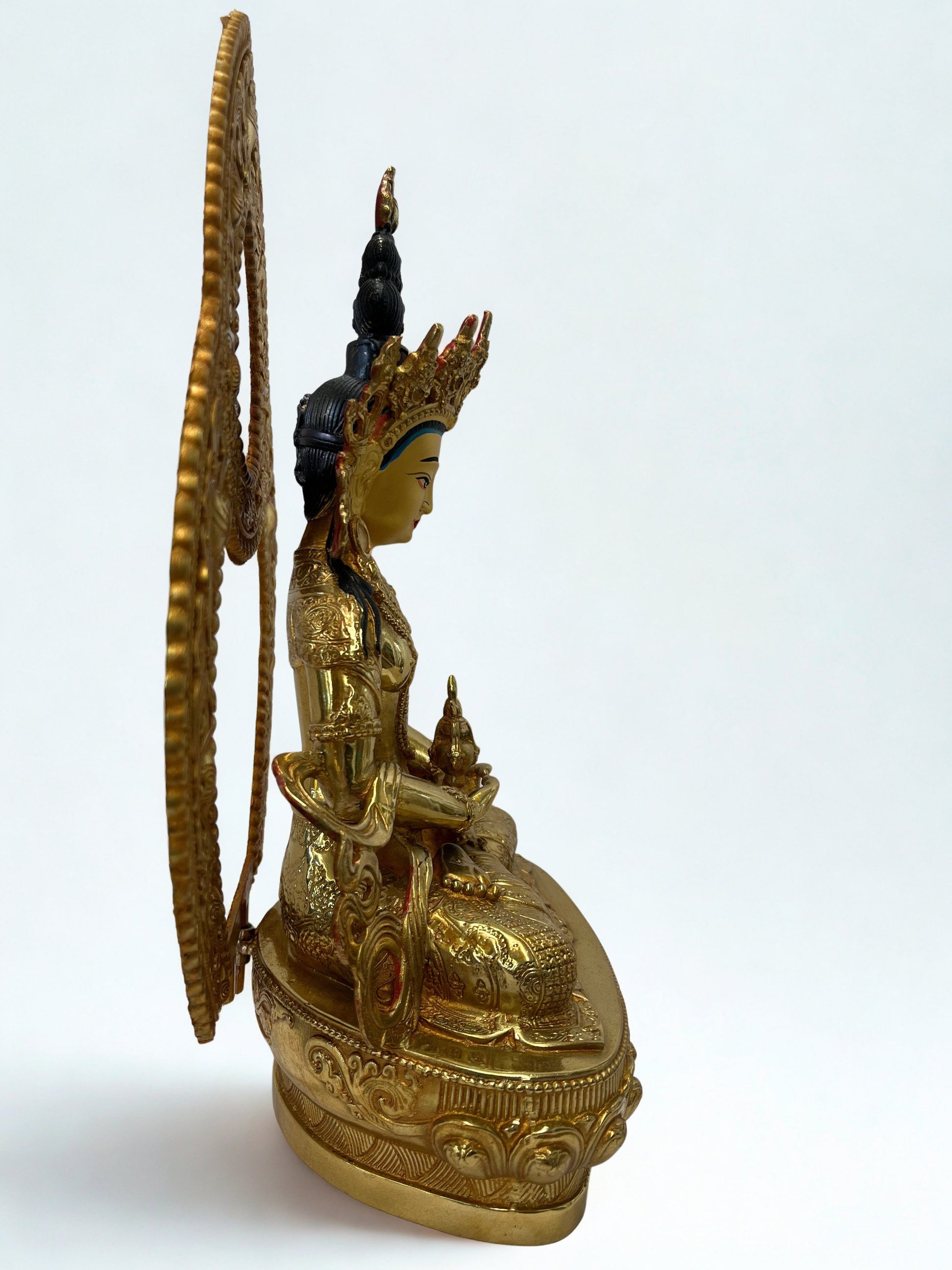 Brass Amitayus Longevity Buddha Statue 12" - Routes Gallery