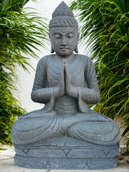 Stone Namaste Buddha Statue Handcarved 39" - Routes Gallery