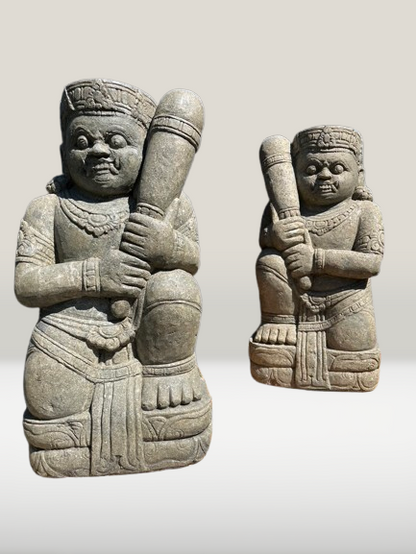 Stone Dvarapala Guardian Sculpture Pair 32"