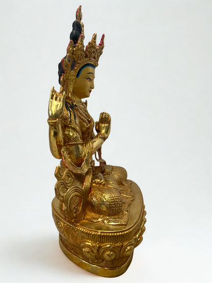 Brass Chenrezig Compassion Bodhisattva Statue 12” - Routes Gallery