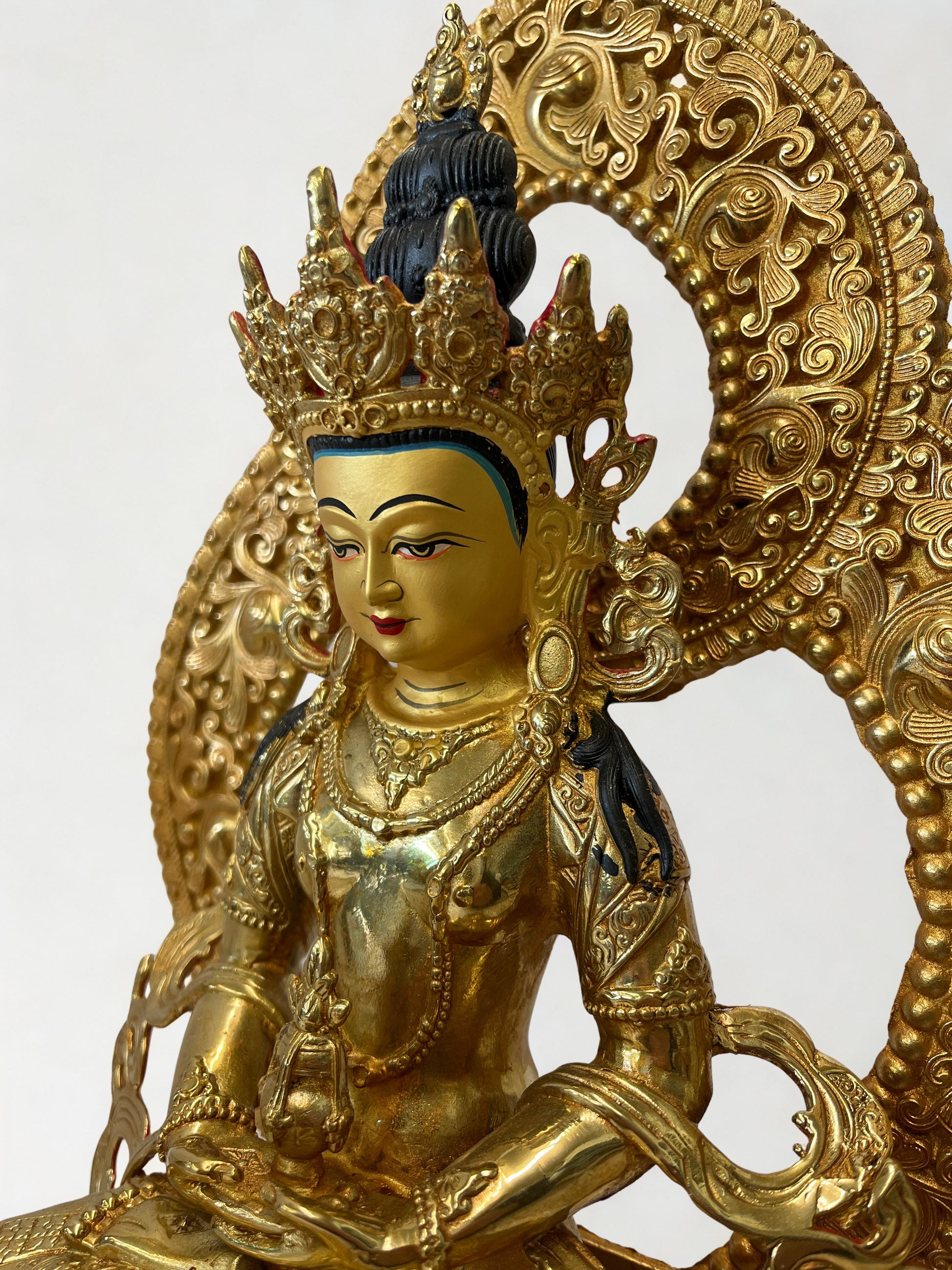 Brass Amitayus Longevity Buddha Statue 12" - Routes Gallery