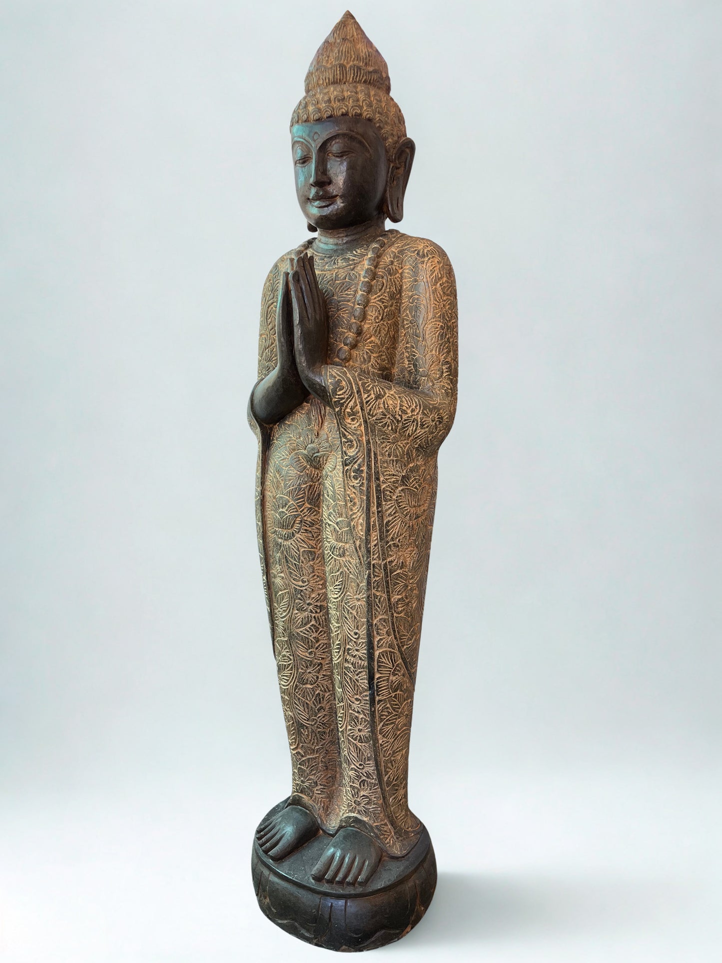 Handcarved Standing Namaste Buddha Statue 58"