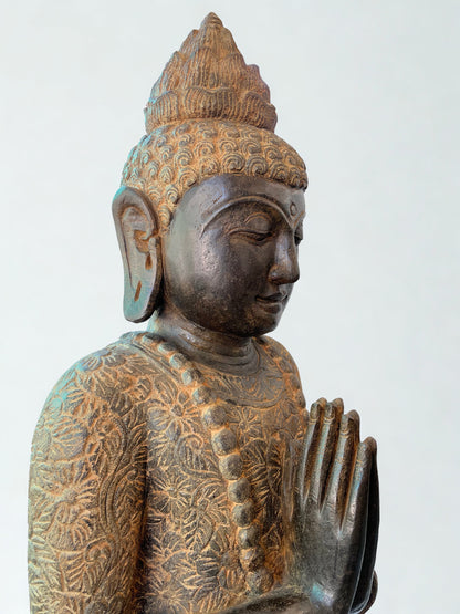 Handcarved Standing Namaste Buddha Statue 58"