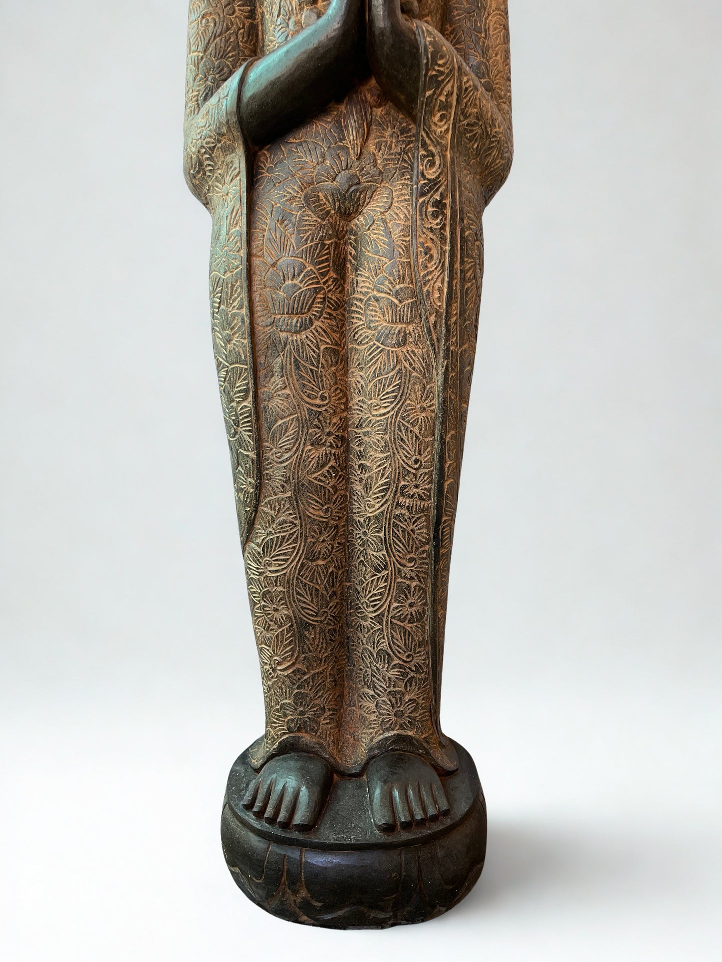Handcarved Standing Namaste Buddha Statue 58"