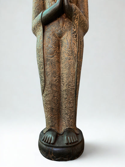Handcarved Standing Namaste Buddha Statue 58"