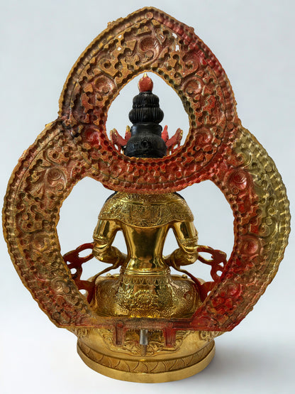 Brass Amitayus Longevity Buddha Statue 12" - Routes Gallery