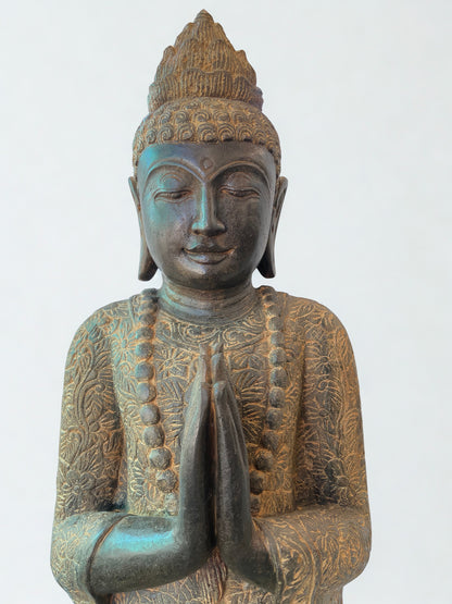 Handcarved Standing Namaste Buddha Statue 58"