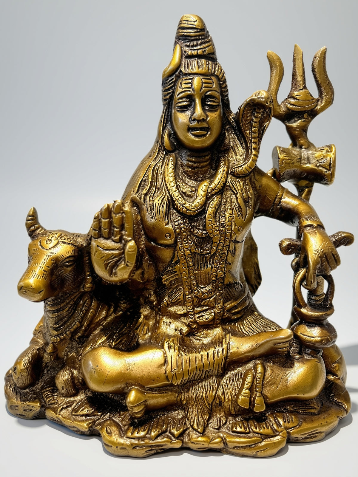 Brass Shiva statue with Trident Trishul and Nandi Bull