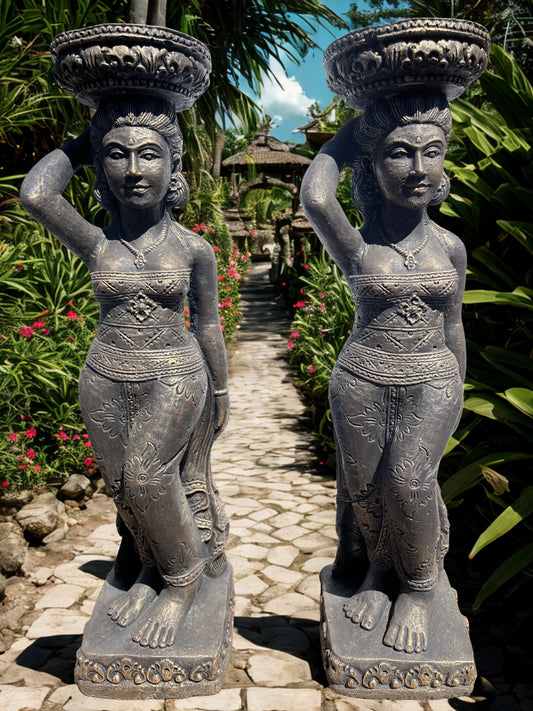 Balinese Temple Goddess Statue Pair 37"