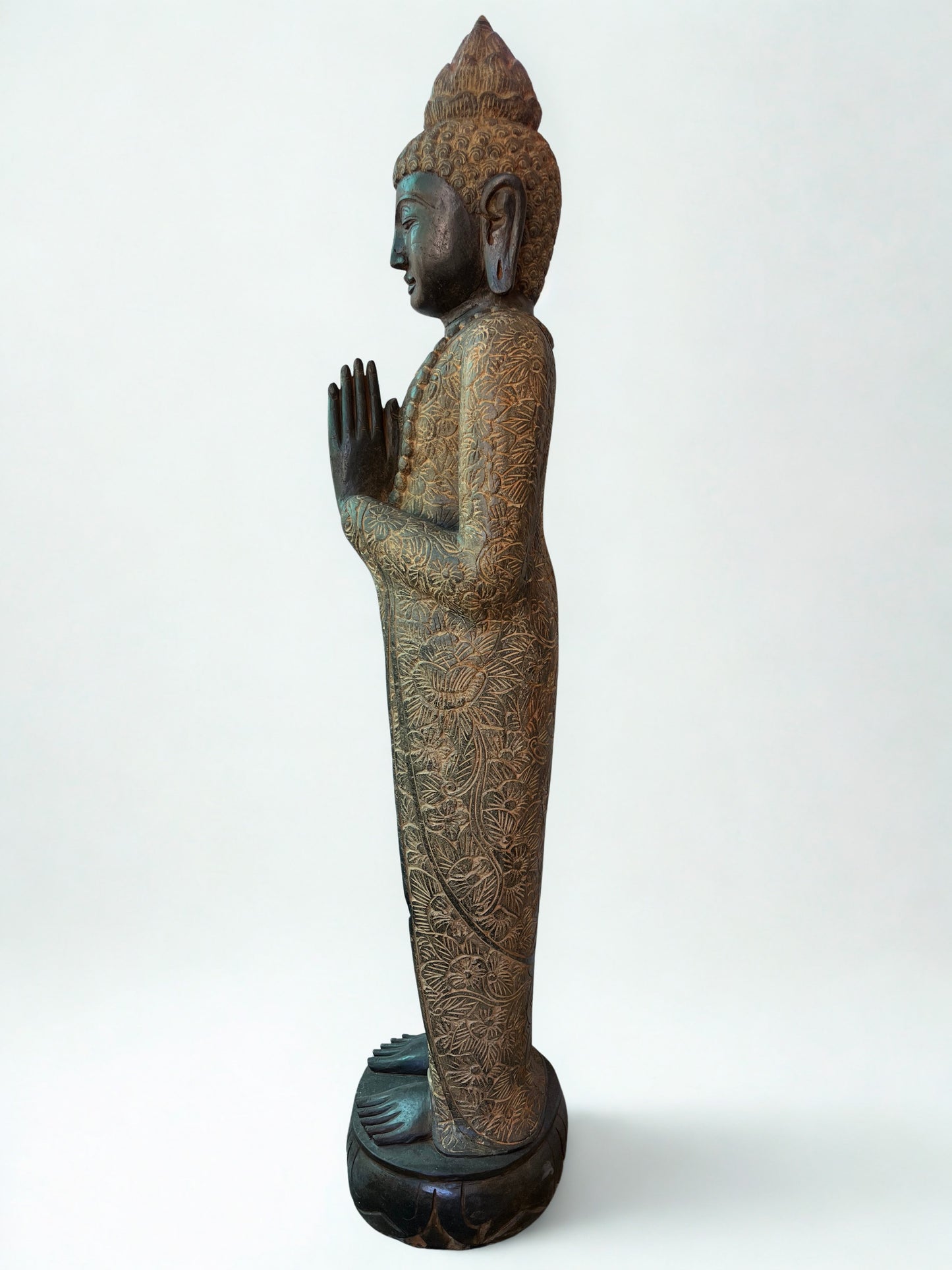 Handcarved Standing Namaste Buddha Statue 58"
