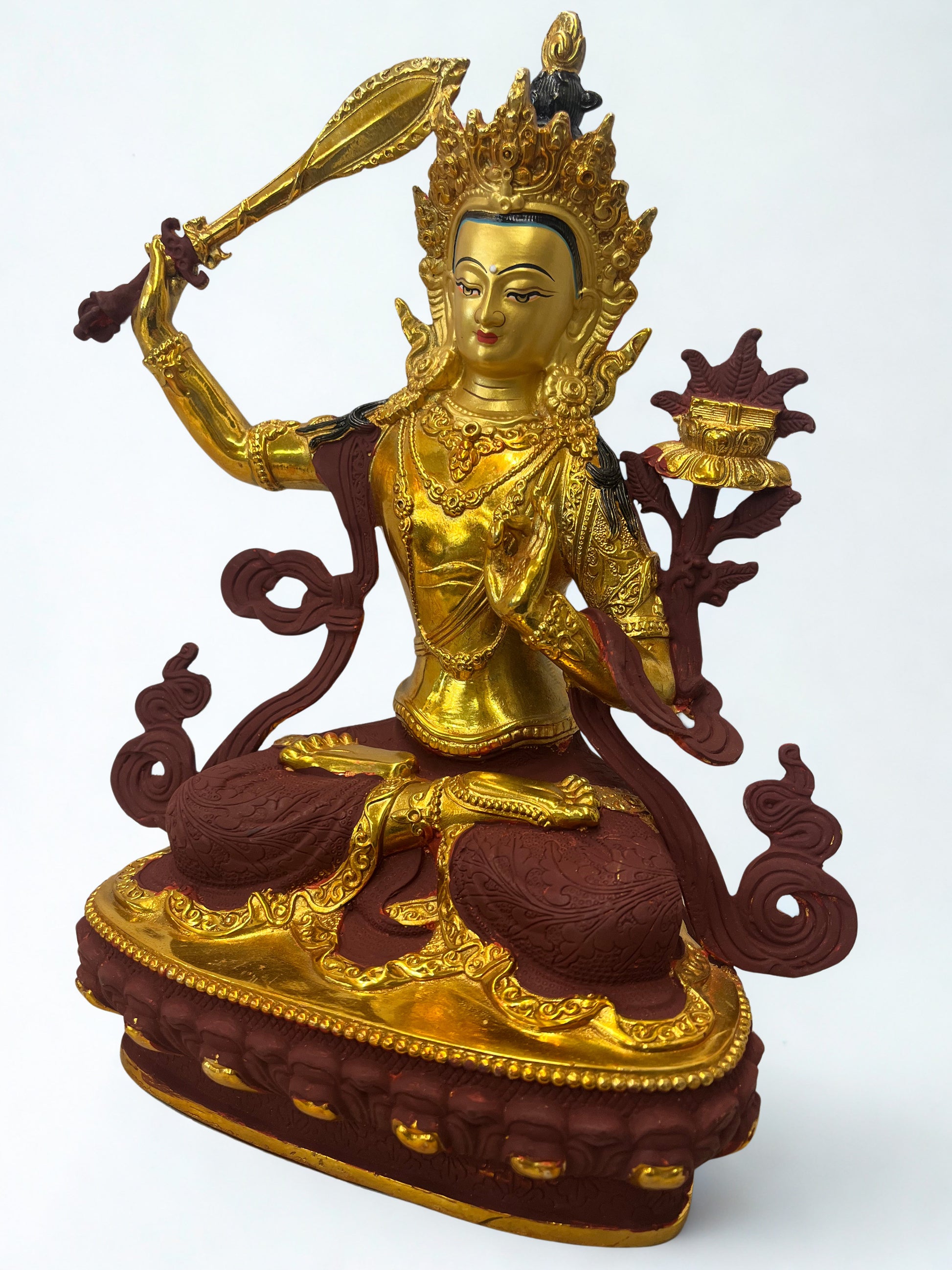 Brass Manjushri Wisdom Bodhisattva Statue 12" - Routes Gallery