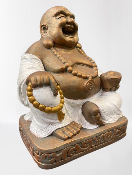 Stone Laughing Happy Buddha Garden Statue 21"