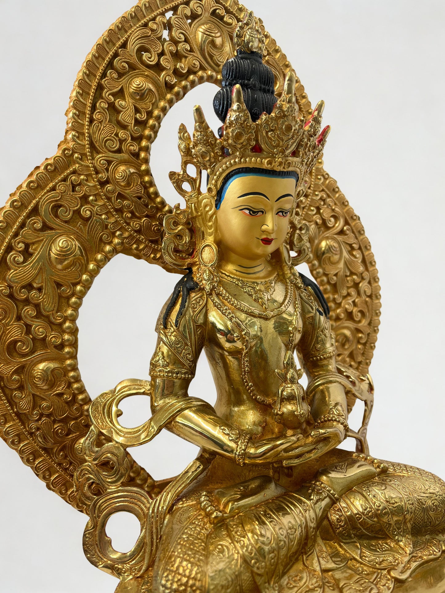 Brass Amitayus Longevity Buddha Statue 12" - Routes Gallery
