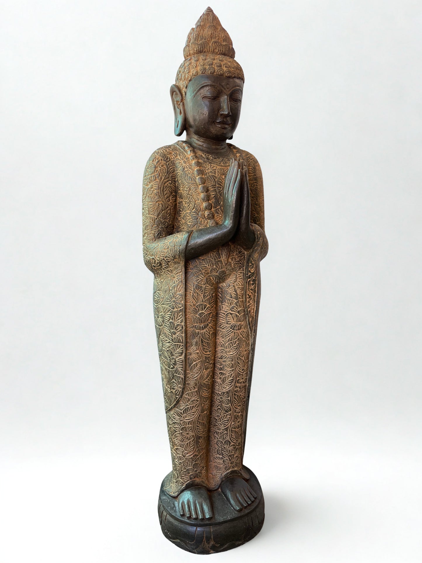 Handcarved Standing Namaste Buddha Statue 58"